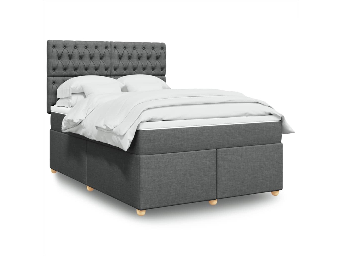 Cama Com Molas/colchão 140x190 Cm Tecido Cinzento-escuro