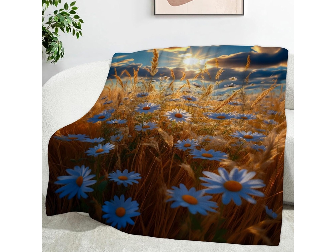 Manta Daisy com Flor de Corniso 180x200 Cm Multifuncional Macia Colcha Flanela Aconchegante Ideal para Escritó