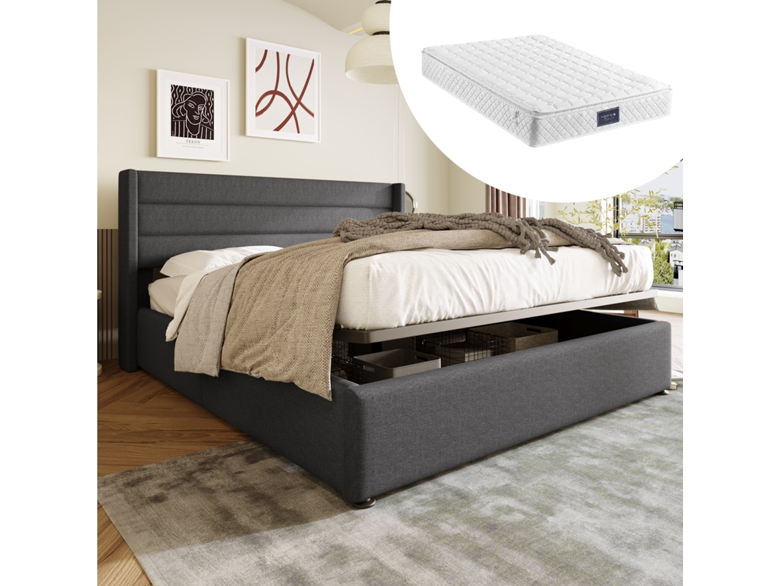 Cama De Armário Hidráulica 160x200cm Colchão Metal Cinza