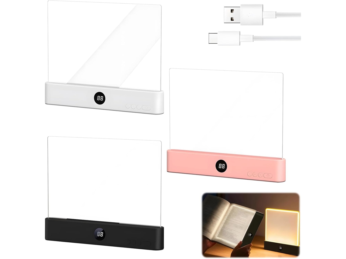 Conjunto De 3 Luminárias Leitura Led Transparentes E Recarregáveis, Com 3 Cores E Temporizador, Ideais Para Ler Na Cama
