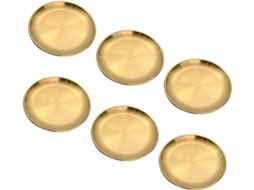 Kit de Louça de Camping Inoomp com 6 Peças, Pratos Redondos de Aço Inoxidável Dourado, 14 Cm, Planos, Empilháveis Es, CHABERLU