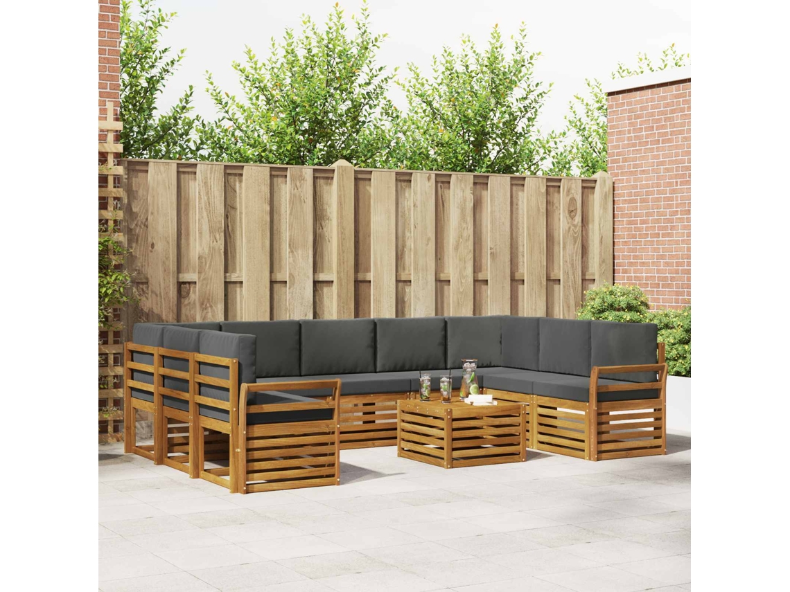 Vidaxl Conjuntos De Sofás Com Almofada 10 Pcs Natural E Antracite