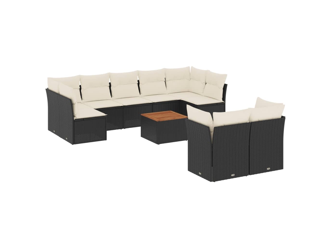 Conjunto de 10 Sofás de Jardim com Almofadões Vime Pe Preto MAISON EXCLUSIVE