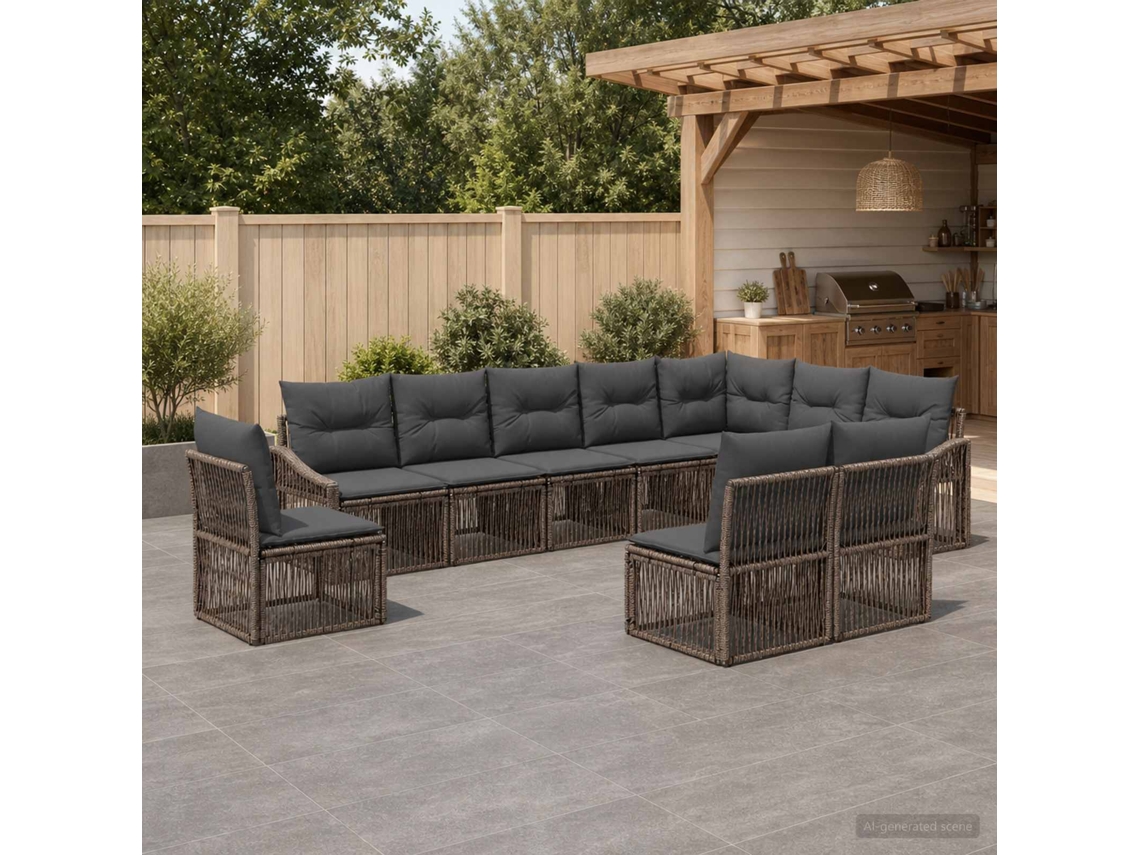 Vidaxl Conjunto De Sofá De Jardim 10 Pcs Cinzento Vime Pe