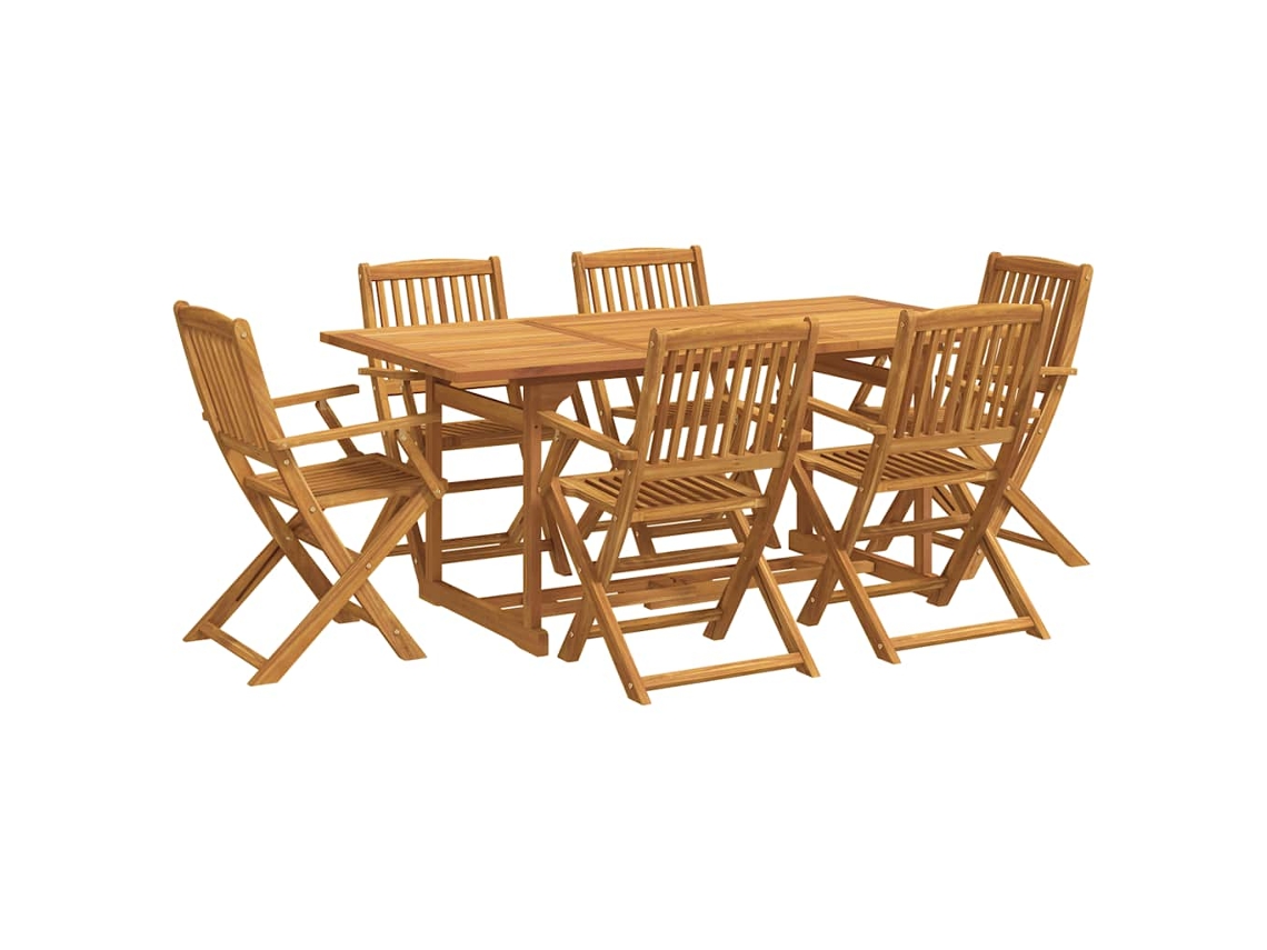 Conjunto 7 de jantar para jardim acácia VIDAXL maciça