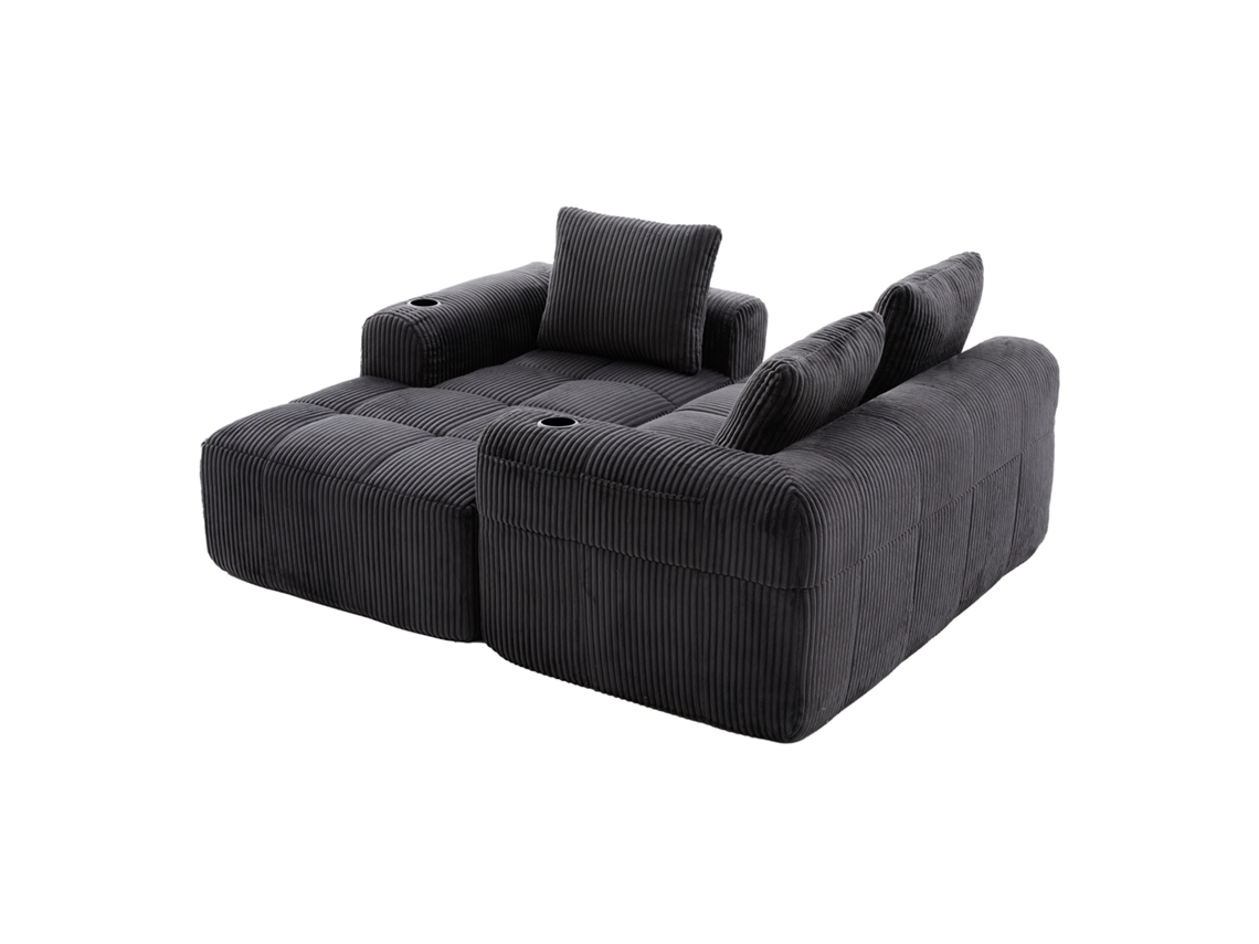 Sofá Compacto De Veludo – Conforto Premium, Modular E Prático Com Bolsos Laterais E Porta-copos. Perfeito Para Sala E Escritório.