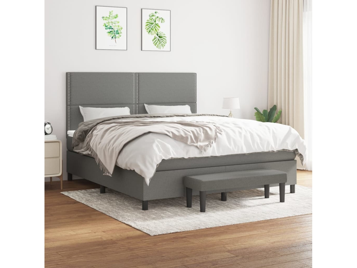 Vidaxl Cama Com Molas/colchão 180x200 Cm Tecido Cinzento-escuro