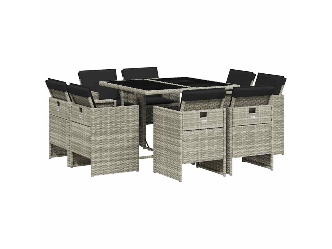 Conjunto de 9 Jantar para Jardim com Almofadões Cinzento Claro MAISON EXCLUSIVE