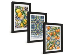 Composição De Quadros Limões, Flores, Laranjas, Padrões Espelharte (3 Peças 20x30 Cm)