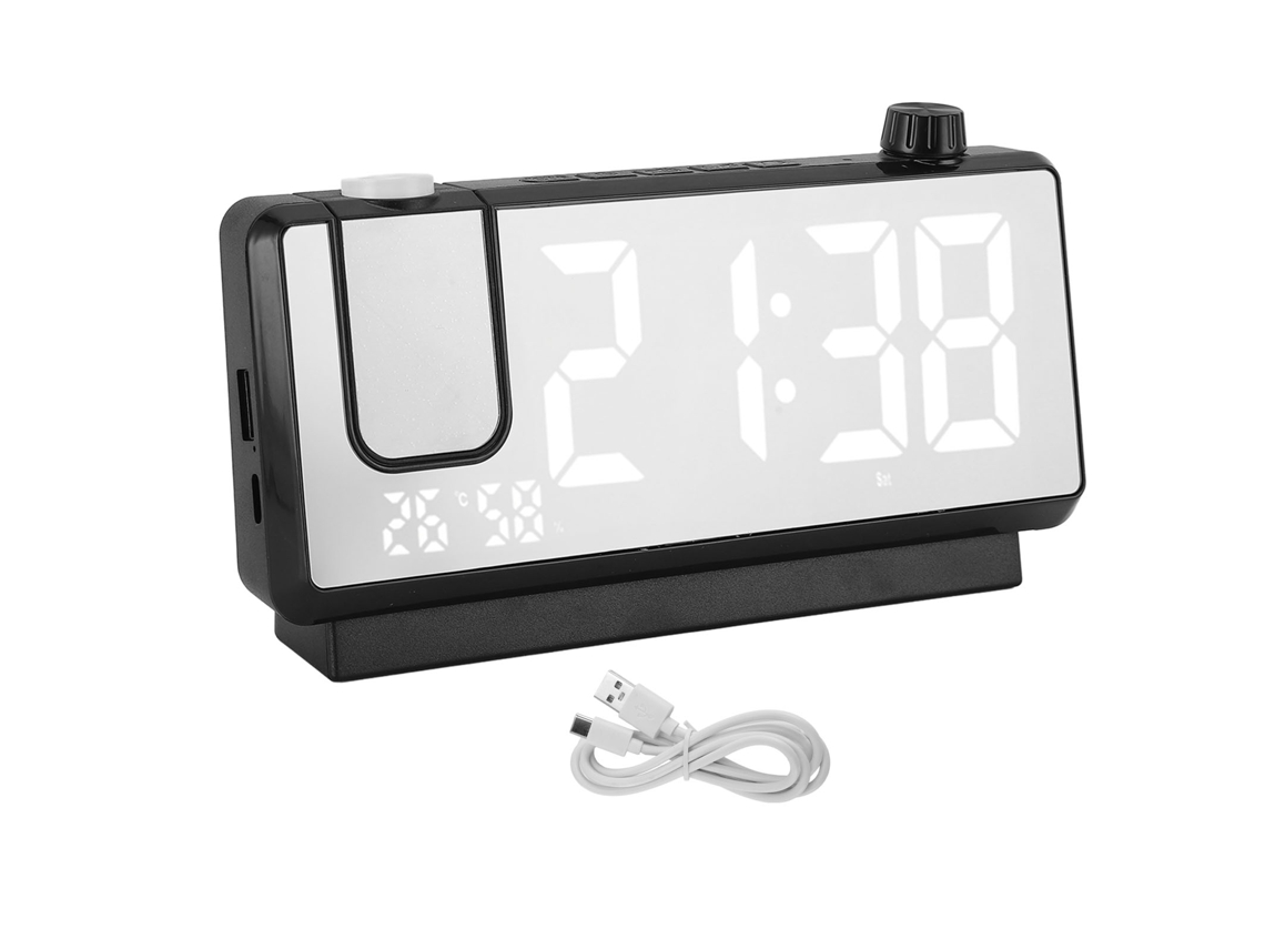 Reloj Proyección Led Pantalla Grande Espejo Digital Dormitorio Despertador Negro