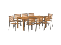 Conjunto 9 Conjunto De Jantar Para Jardim Vidaxl Cinzento Madeira De Acácia Maciça (180 X 90 X 75 Cm)