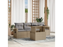 Vidaxl 5 Pcs Conjunto De Sofás P/ Jardim Com Almofadões Vime Pe Bege
