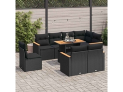 Vidaxl 9 Pcs Conjunto Sofás P/ Jardim Almofadões Vime Pe/acácia Preto