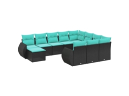 Conjunto de Sofá de Jardim, 11 Peças, Almofadas, Rattan Preto MAISON EXCLUSIVE