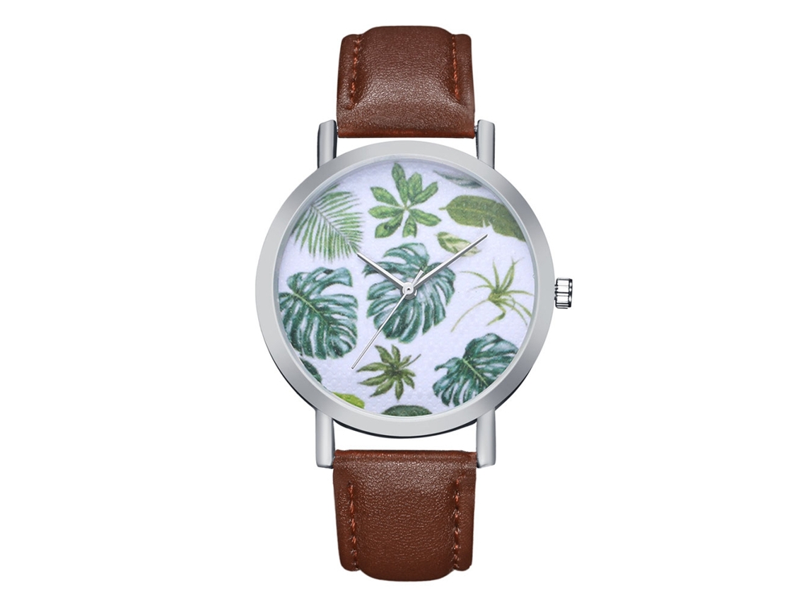 Relógio de quartzo unissex com pulseira casual de couro marrom para homens e mulheres.