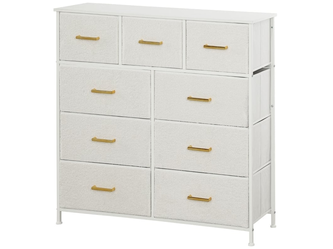 Cômoda 9 Gavetas Estofadas Branco Creme Dormitório Sala