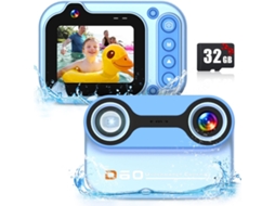 Câmera Infantil À Prova D'água Com Alcance De 3 Metros, Lente Dupla De 26mp, Ideal Para Selfies, Perfeita Para Crianças De 3 A 12 Anos (azul)