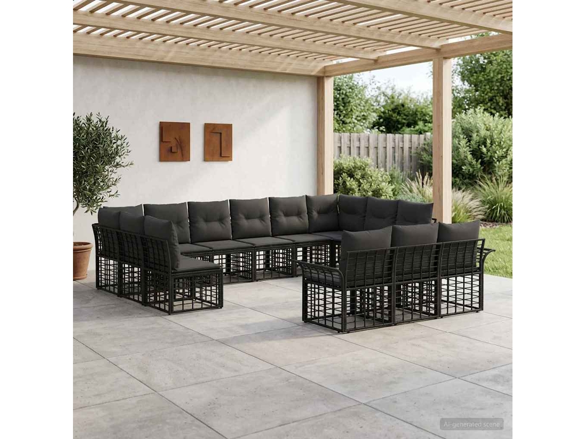 Vidaxl Conjunto De Sofás Para Exterior 13 Pcs Preto E Cinza Escuro