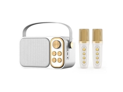 Coluna Bluetooth Karaokê Com 2 Microfones - Alto-falante Portátil Com Design Elegante E Múltiplas Funções - Branco