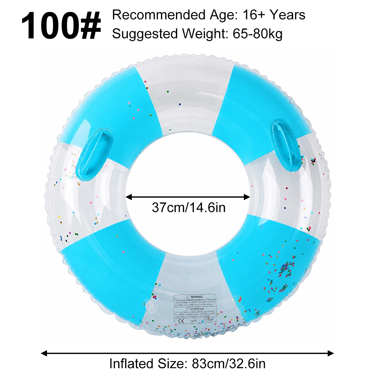 Boia Inflável Grande Listrada Para Piscina (100 Cm Com Alça Azul) Para Adultos, Boia Gigante Premium Listrada Para Água.