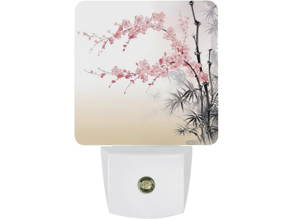 Luminária Noturna De Parede Com Sensor Movimento, Efeito Nascer Do Sol Com Flor De Cerejeira, Luz Led Branca Quente