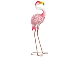 Estátua Jardim Flamingo Escultura Pássaro Metal com Penas Florais 28x19x83cm Vermelho