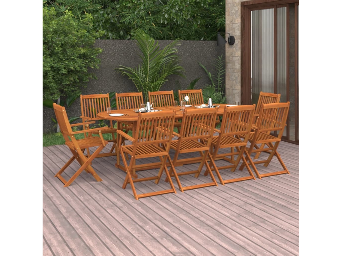Conjunto de 11 Peças de Jantar Para Jardim 220x90x75cm Acácia Maciça Dkd Home Decor