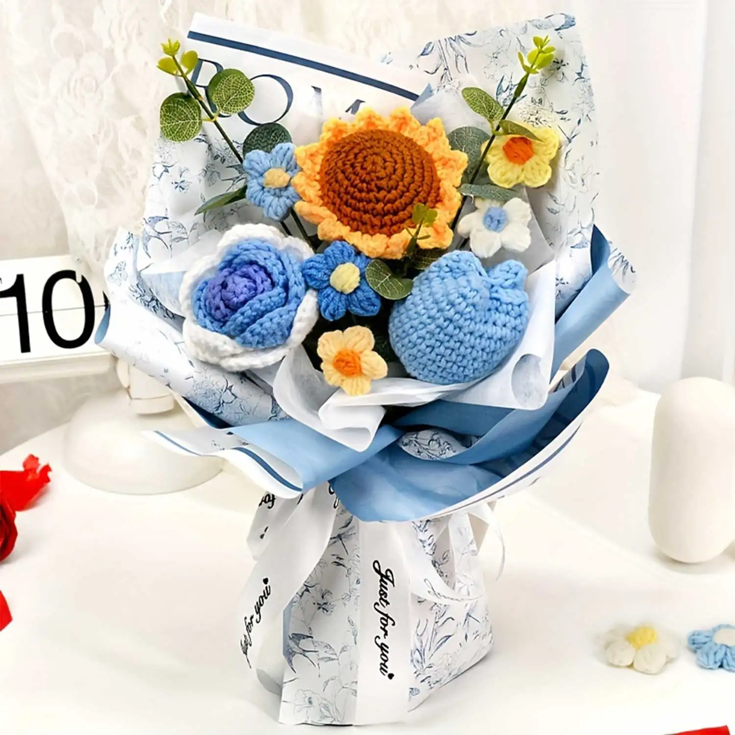 (azul) Buquê De Tulipas Feito À Mão Em Crochê, O Presente Perfeito.
