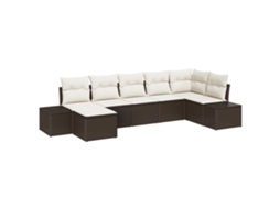 Conjunto 7 Seccional Para Exteriores Vidaxl Castanho Vime Pe (319 X 154 X 69 Cm)