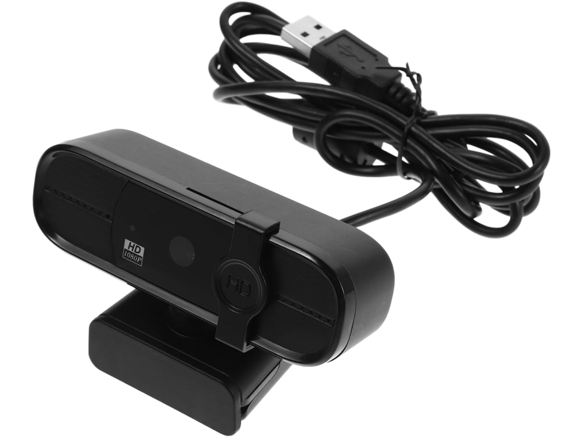 Webcam USB para computador, ideal para videoconferências e transmissões ao vivo, com microfone integrado.