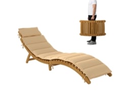 Espreguiçadeira Dobrável de Madeira de Acácia com Almofada e Pega de Transporte para Jardim e Terraço 183x54x63 Cm Bege PROFESIA BOYANG