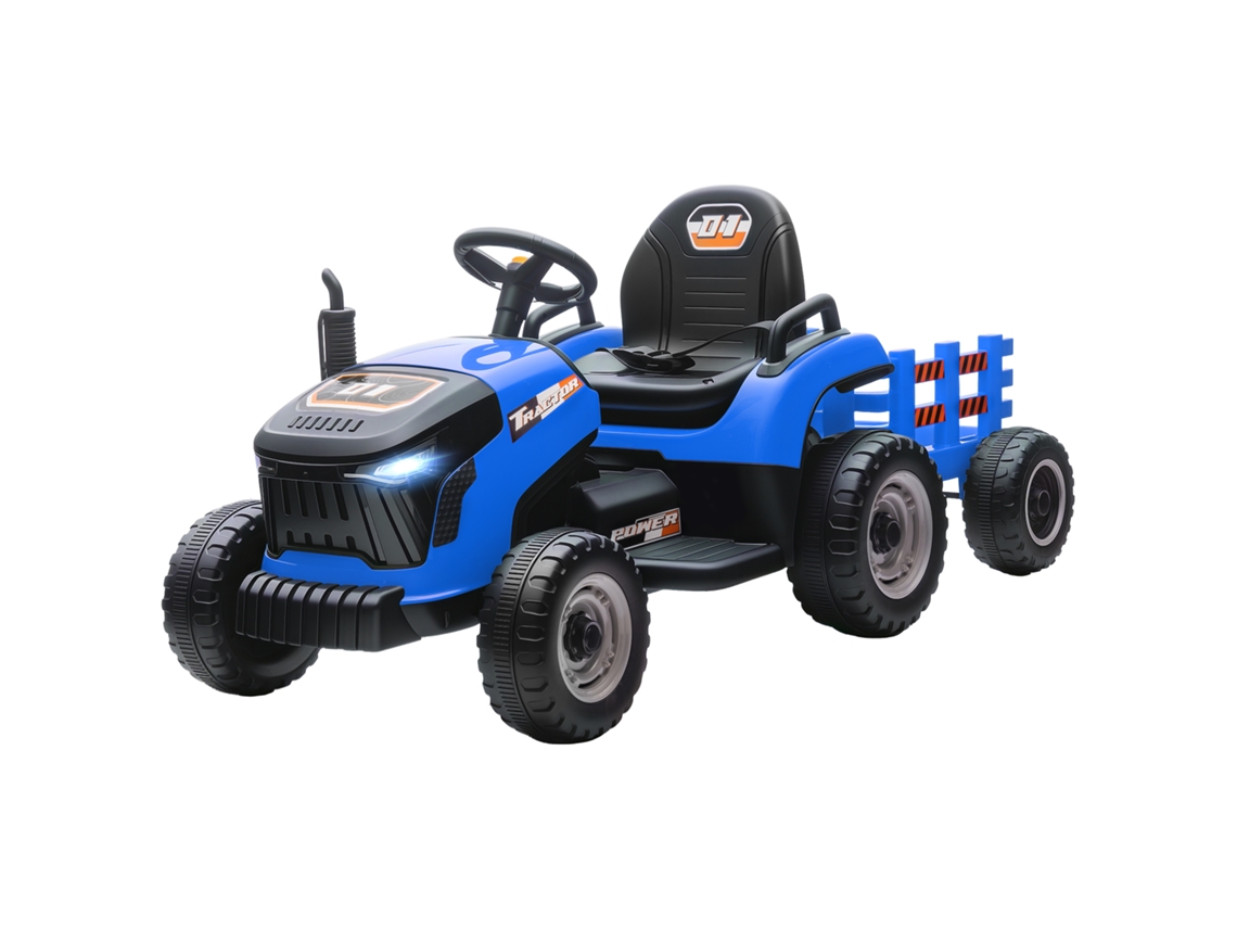 Trator Elétrico Infantil 139x58x55 Cm Azul (reboque Desmontável, Bateria 12v, Velocidade 3 5 Km/h, Controle Remoto 2.4g)