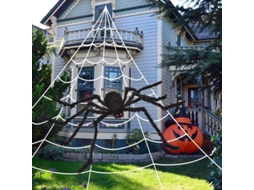 teia de Aranha Triangular Gigante com Aranha para Decoração de Halloween Jardim Casa Festas Casa Assombrada