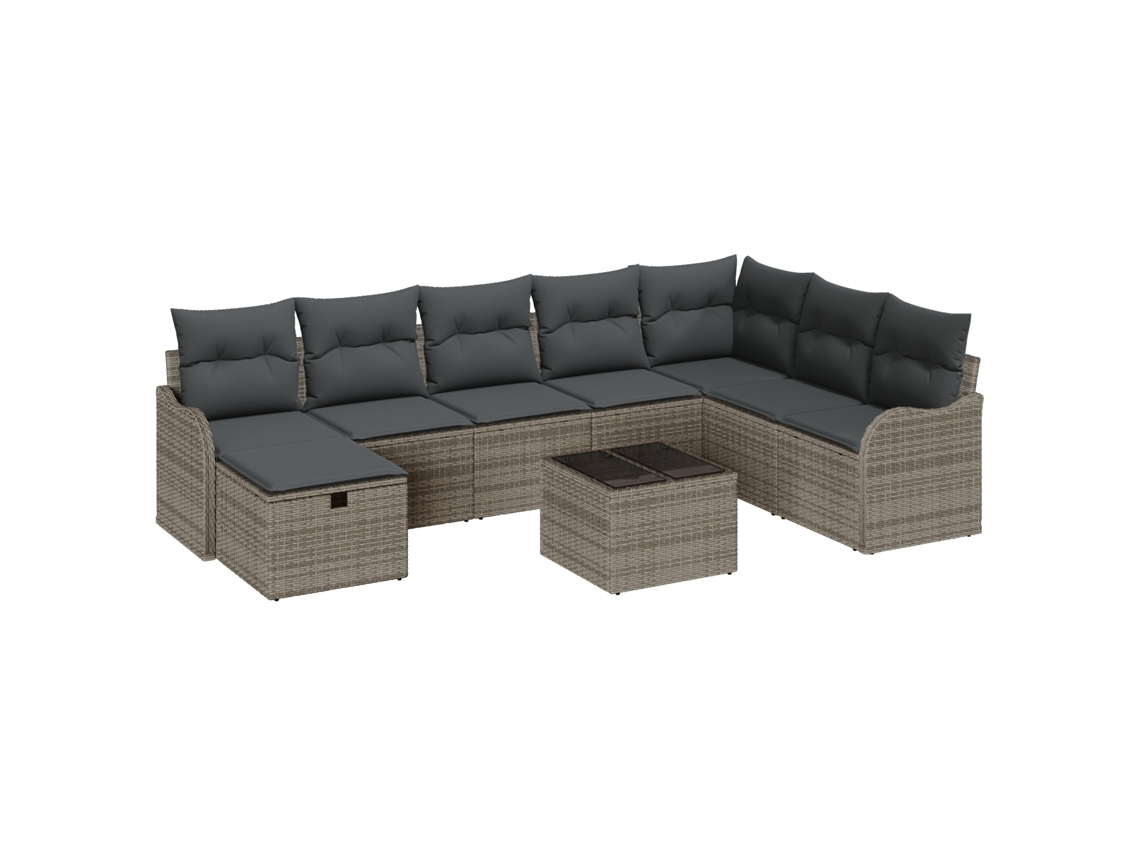 Conjunto 9 Conjunto De Sofá De Jardim Vidaxl Cinzento Vime Pe (55 X 55 X 37 Cm)