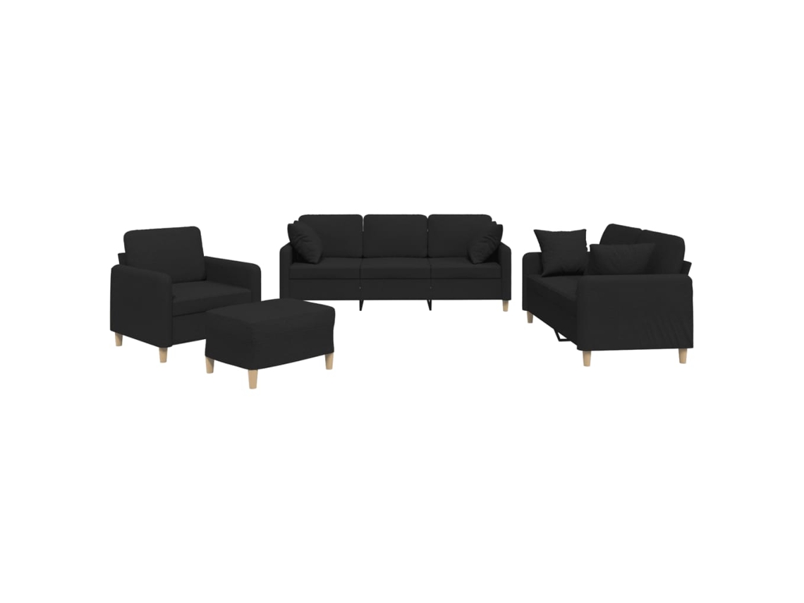 4 Pcs Conjunto de Sofás com Almofadas Tecido Preto MAISON EXCLUSIVE