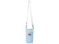 Porta-copos com alça de ombro portátil, reutilizável, antiderrapante, para acessórios de bebidas, em tecido azul claro.
