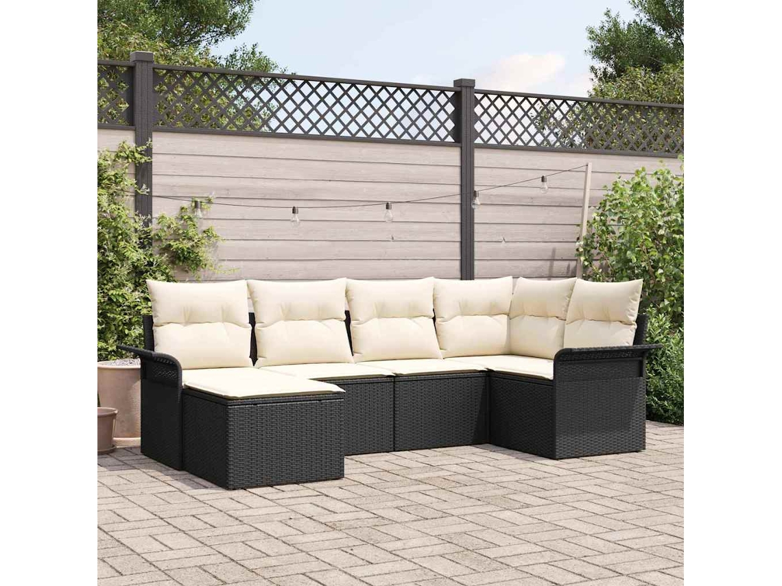 Vidaxl Conjunto De Sofá De Jardim 6 Unid. Preto Vime Pe