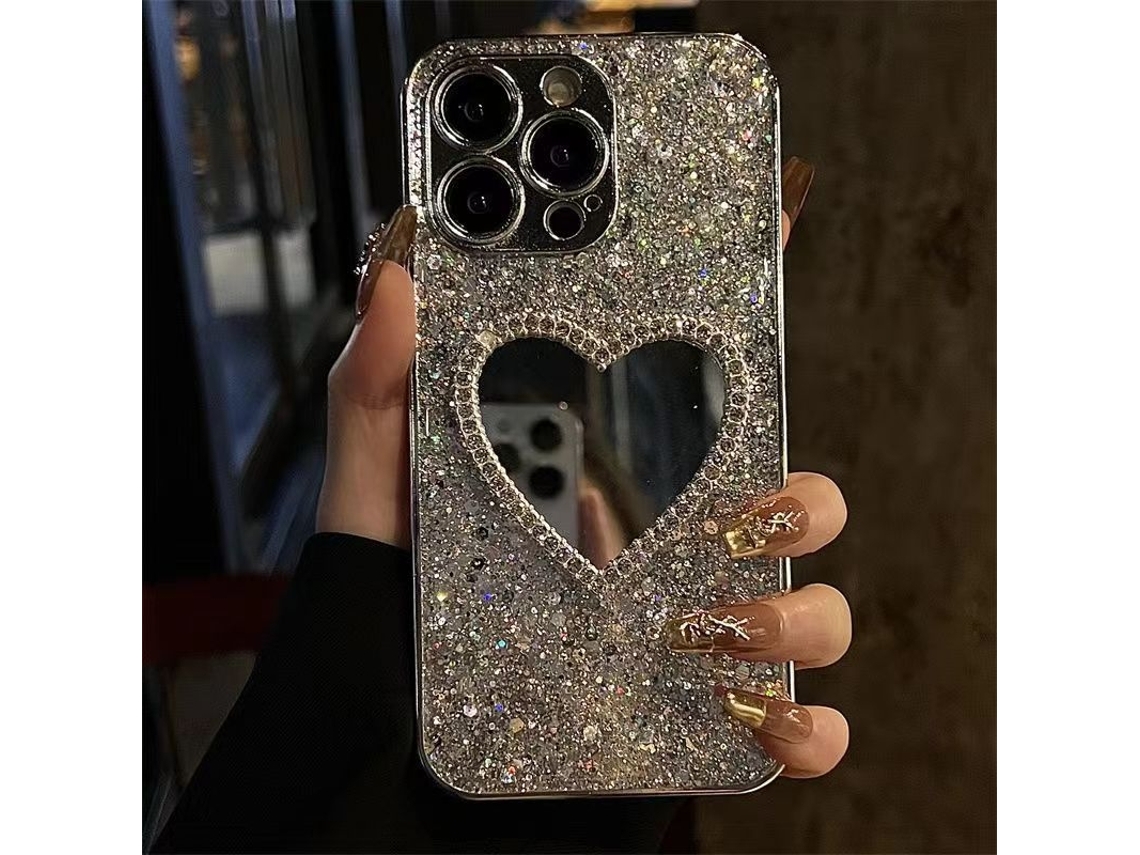 Capa Para Iphone 17 Pro Max Com Espelho De Lantejoulas E Glitter Eletrodepositado Para Maquiagem.