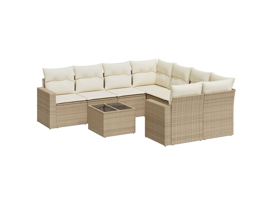 Conjunto de 9 Sofás para Jardim com Almofadões Vime Pe Bege MAISON EXCLUSIVE (90x200 cm)