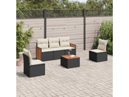 6 Pcs Conjunto Sofás De Jardim C/ Almofadões Vime Pe Preto Dkd Home Decor