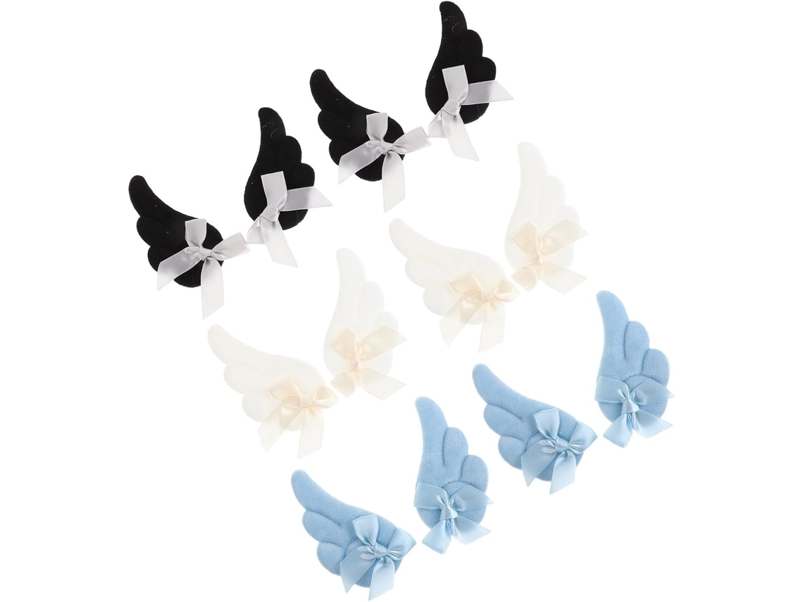 Conjunto de 6 pares de presilhas de cabelo em formato de anjo, com cabo em feltro e metal. Acessórios.