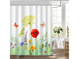 Cortina De Ducha Floral Primavera 180x180 Cm Jardín Mariposa Resistente Al Moho Poliéster