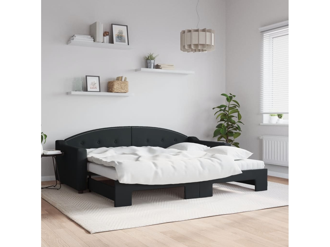 Vidaxl Sofá-cama Com Gavetão E Colchões 90x200 Cm Tecido Preto