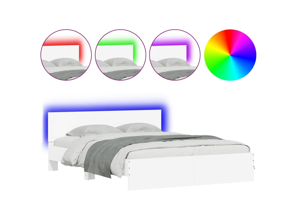 Estrutura de Cama com Cabeceira e Luzes Led MAISON EXCLUSIVE Branco (160x200 cm)