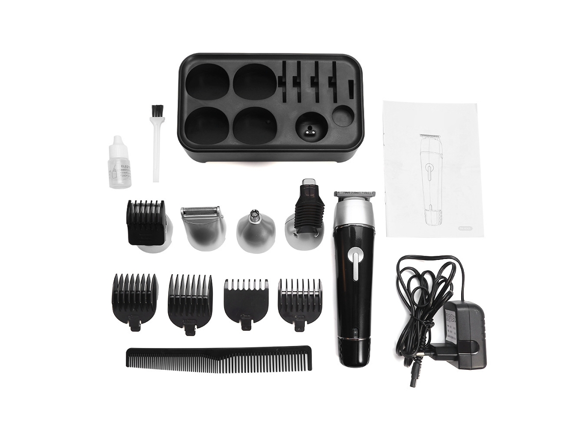 Kit De Tijela Elétrica Multifuncional 5 Em 1 Para Barba, Cabelo Nariz E Corpo Homem Preto