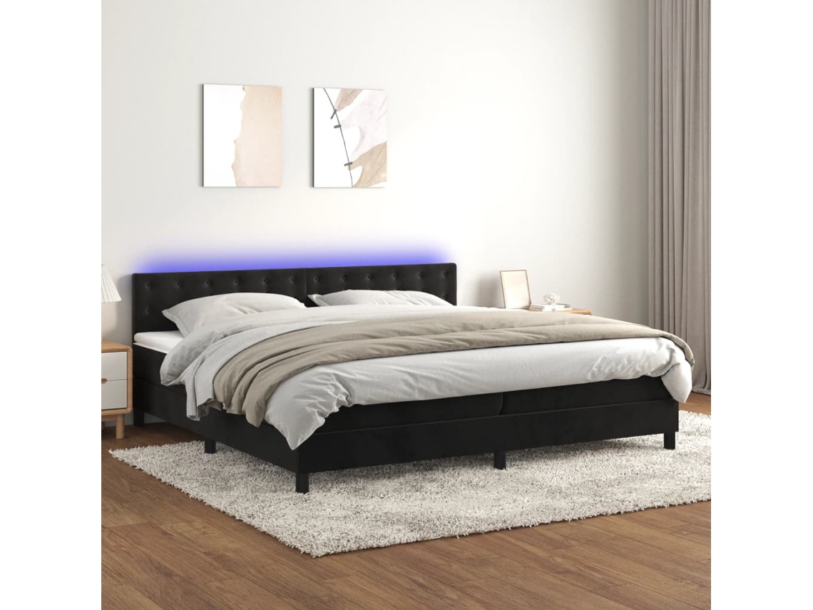 Cama Box Spring C/ Colchão/led 200x200 Cm Veludo Preto