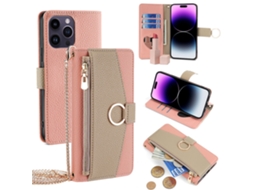 Capa Quedas Para Iphone 14 Pro Max Pele Sintética Com Porta-cartões Rosa