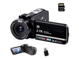 Filmadora 2.7k SZSMART Hdv 3051 36mp Visão Noturna Ir Câmera de Vídeo Tela Tátil 3.0" para Youtube Vloggers + Cartão de Memória 128g