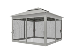Tenda Dobrável Exterior 325x325x270 Cm De Jardim Com Teto Duplo Rede Mosquiteira Amovível E Bolsa De Transporte Cinzento