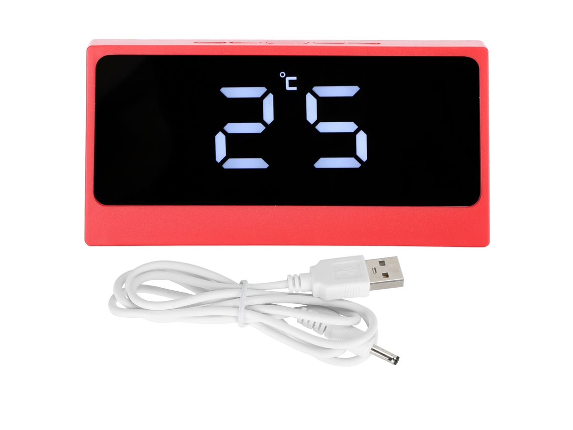 Reloj Despertador Led Digital Inteligente Con Temporizador Y Espejo De Maquillaje Rojo
